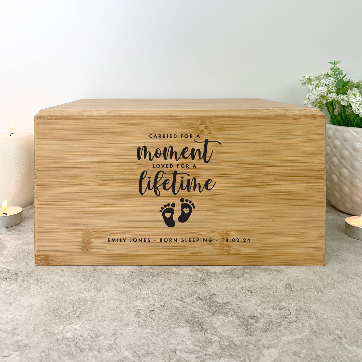 Personalised Bamboo Urn For Cremation Ashes - Angel Baby Design