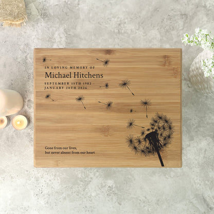Personalised Bamboo Urn For Cremation Ashes - Dandelion Design