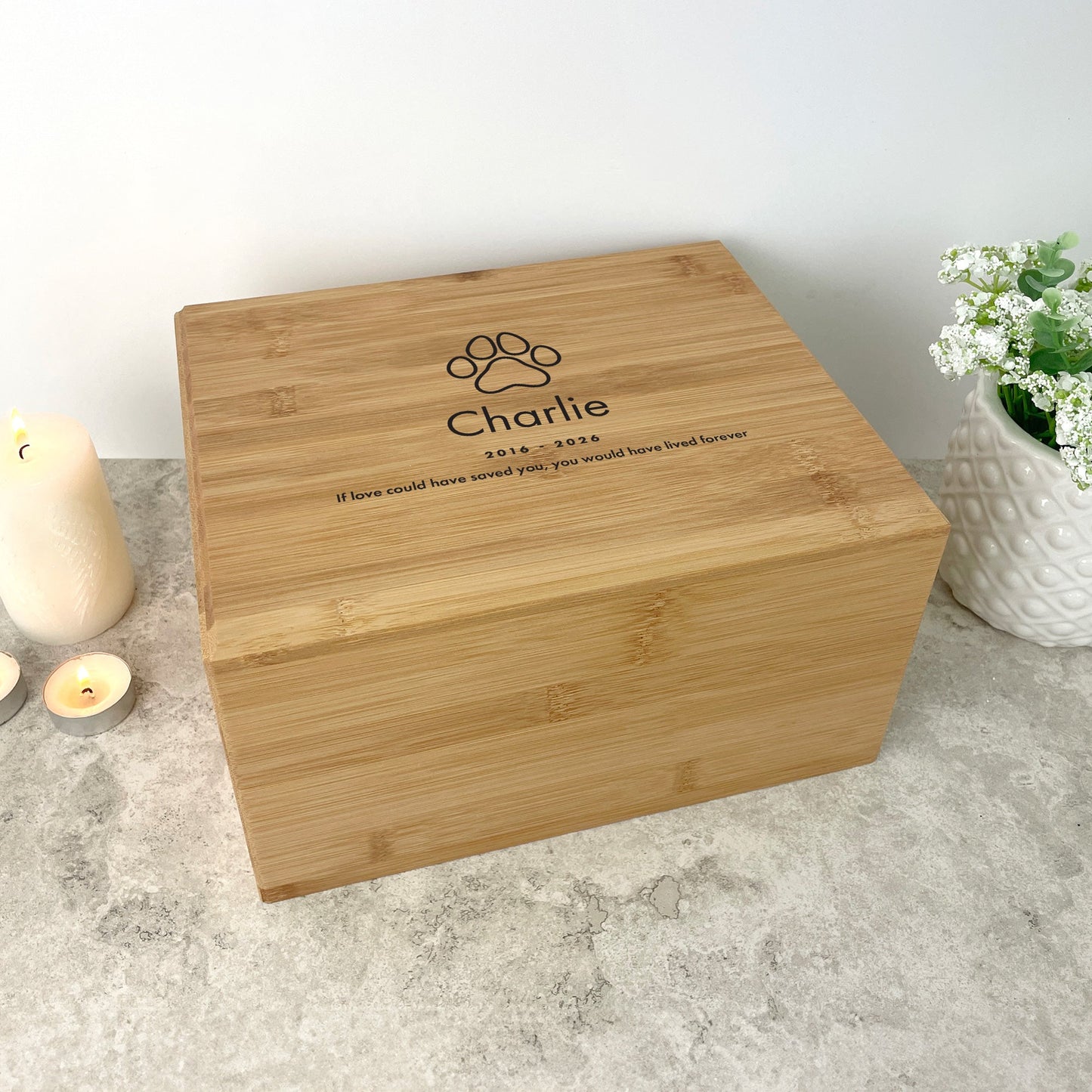 Personalised Bamboo Urn For Pet Cremation Ashes - Dog/Cat Design