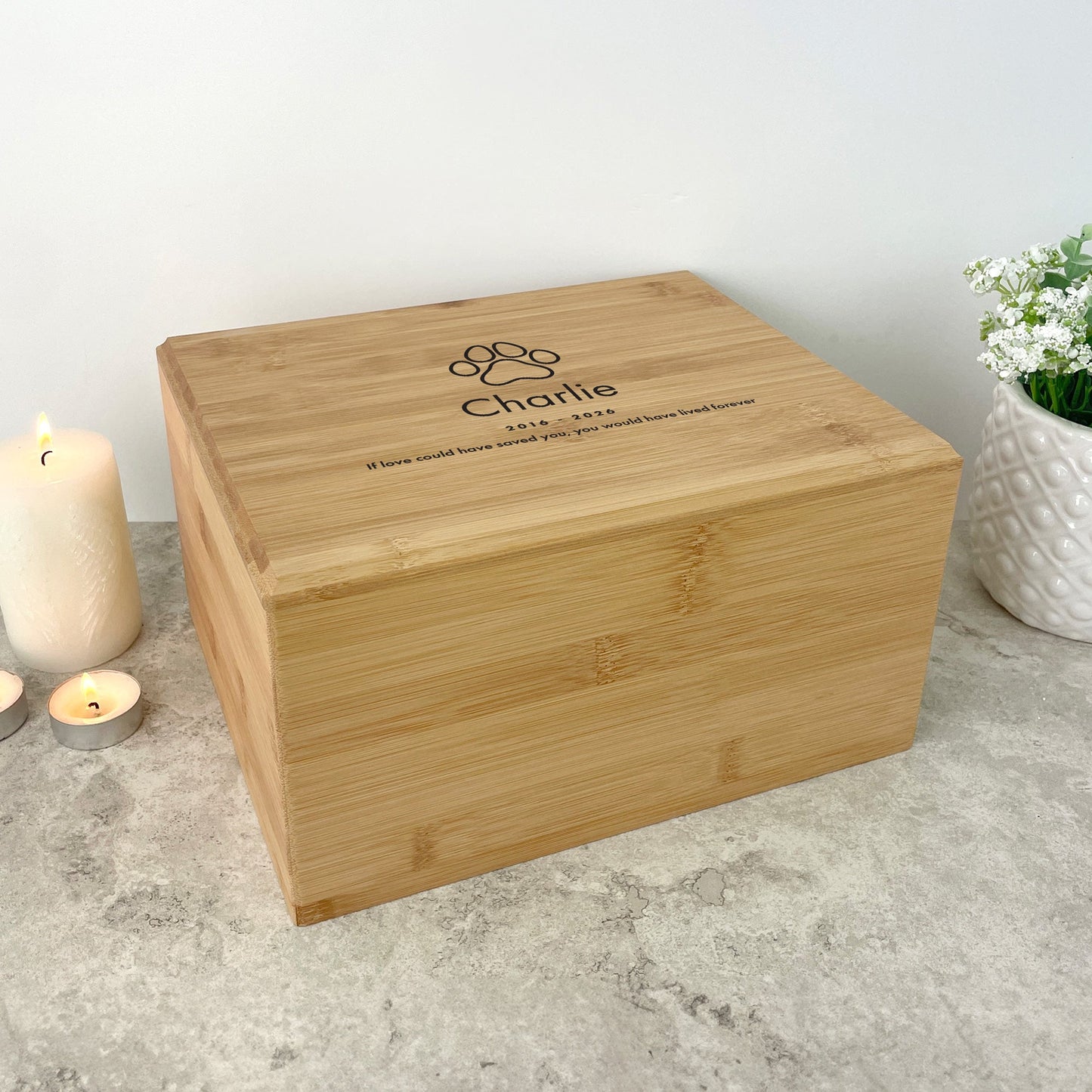 Personalised Bamboo Urn For Pet Cremation Ashes - Dog/Cat Design