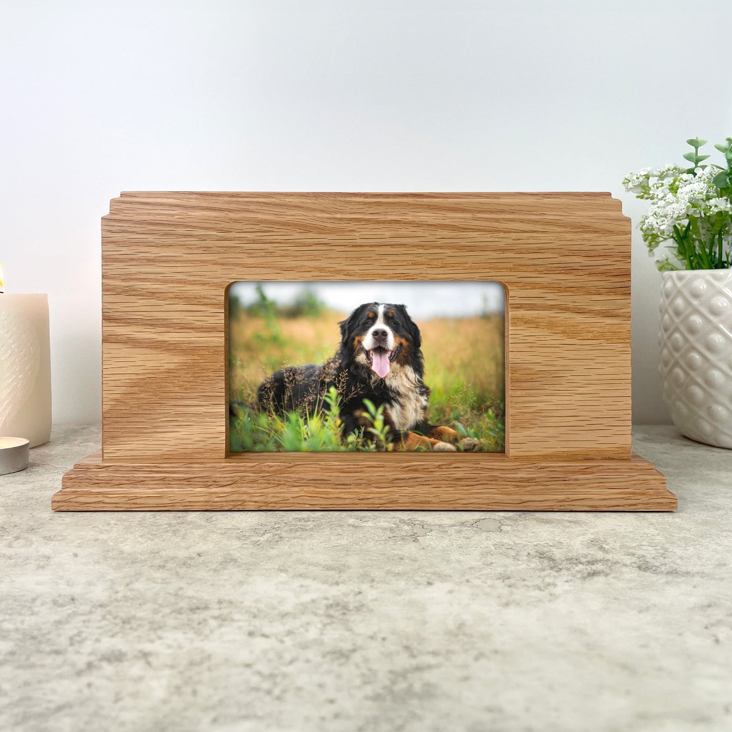 Personalised Oak Pet Urn with Photo - Dog/Cat Design