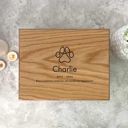 Personalised Oak Pet Urn with Photo - Dog/Cat Design