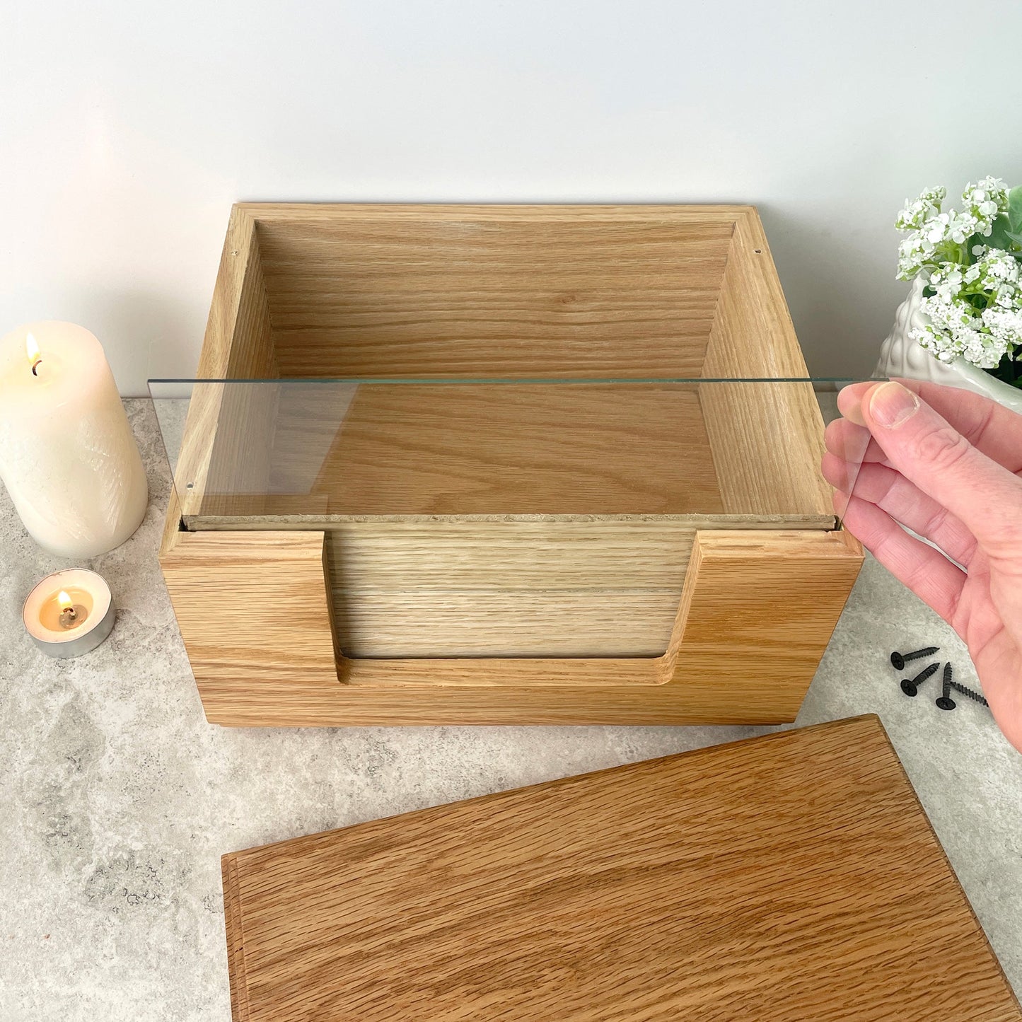 Personalised Oak Pet Urn with Photo - Dog/Cat Design