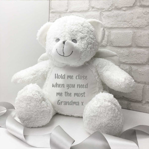 Personalised Angel Wings Ashes Keepsake Memory Bear - White