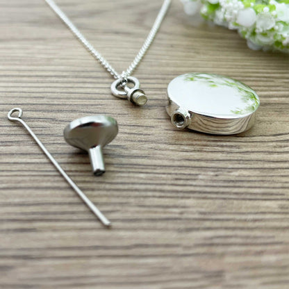 Sterling Silver Circle Pendant Cremation Ashes Memorial Urn Necklace