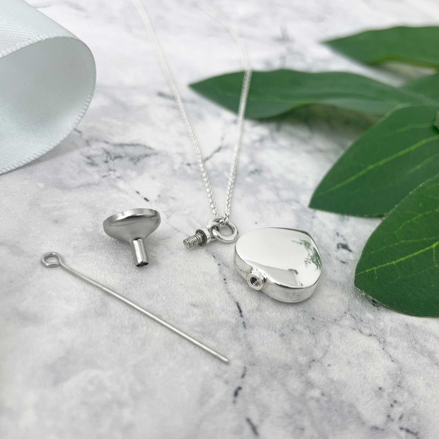 Sterling Silver Heart Cremation Ashes Memorial Urn Necklace