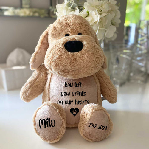 Personalised Pawprints On Our Hearts Comfort Memorial Dog