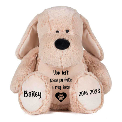 Personalised Pawprints On Our Hearts Comfort Memorial Dog