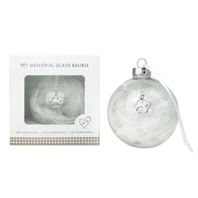 Load image into Gallery viewer, Pet Memorial Feather Filled Glass Bauble With Paw Print Charm