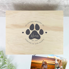 Load image into Gallery viewer, Personalised Pine Wooden Pet Name Memorial Memory Box - 4 Sizes (20cm | 26cm | 30cm | 36cm)