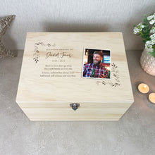 Load image into Gallery viewer, Personalised Pine Wooden One Photo Keepsake Memory Box - 5 Sizes (16cm | 20cm | 26cm | 30cm | 36cm)
