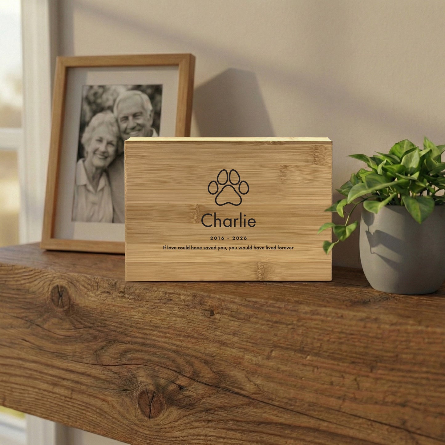 Personalised Bamboo Urn For Pet Cremation Ashes - Dog/Cat Design