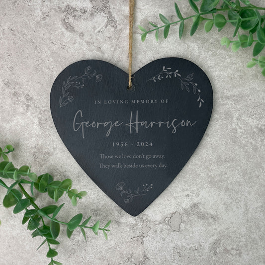 Personalised Wreath Memorial Slate Hanging Heart Decoration 15 x 16cm