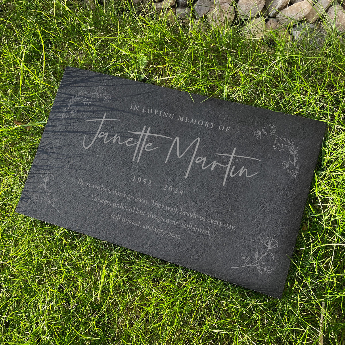 Personalised Wreath Memorial Slate Grave Marker 25 x 15cm