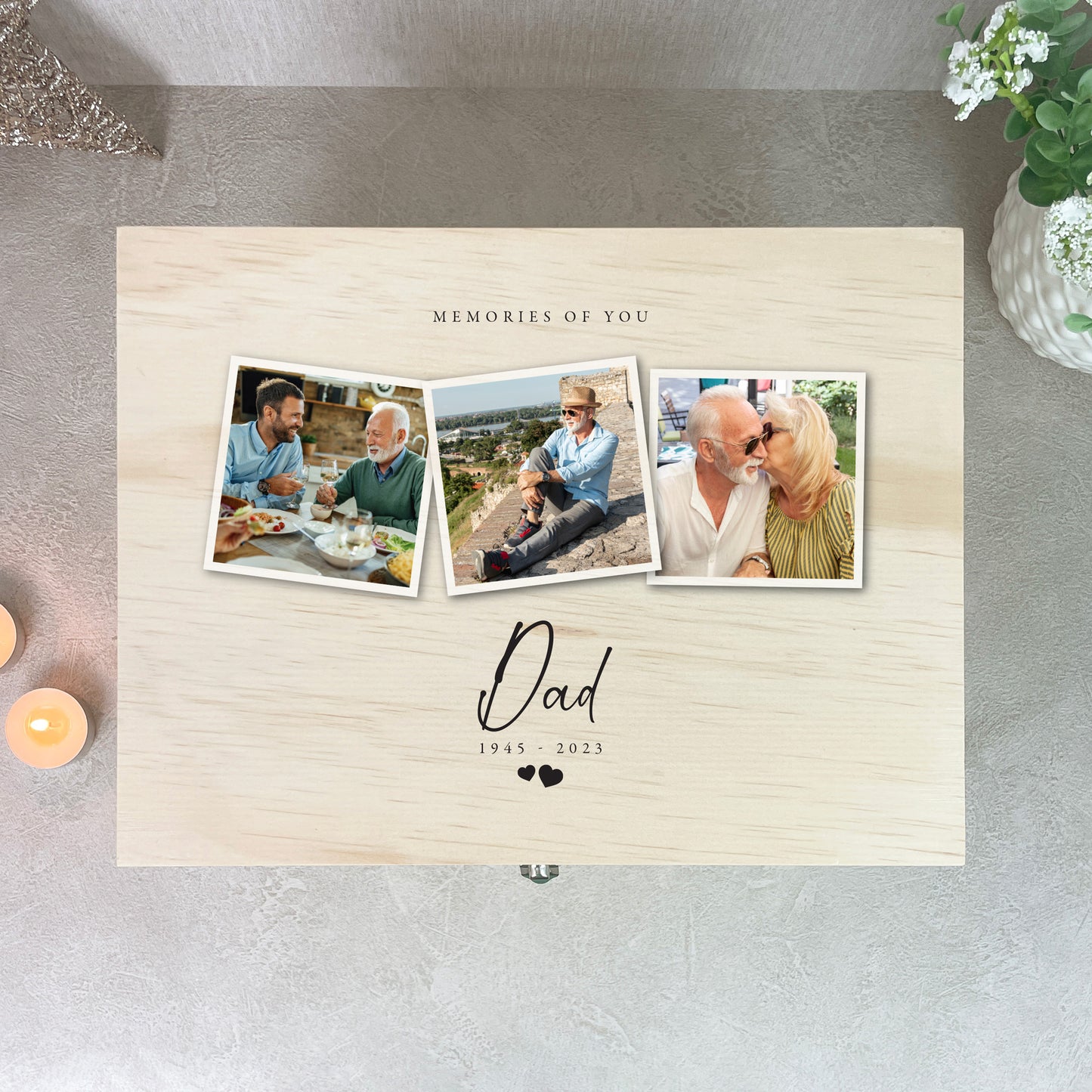 Personalised Pine Wooden Memorial Photo Keepsake Memory Box - 5 Sizes (16cm | 20cm | 26cm | 30cm | 36cm)