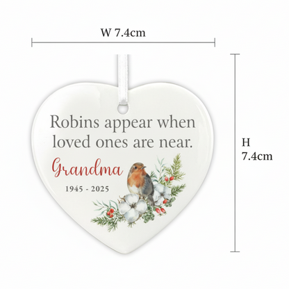 Robins Appear Ceramic Heart Hanging Decoration + Gift Box