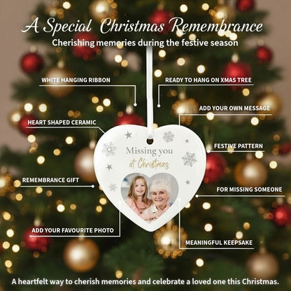 Memorial Photo Ceramic Heart Hanging Decoration + Gift Box