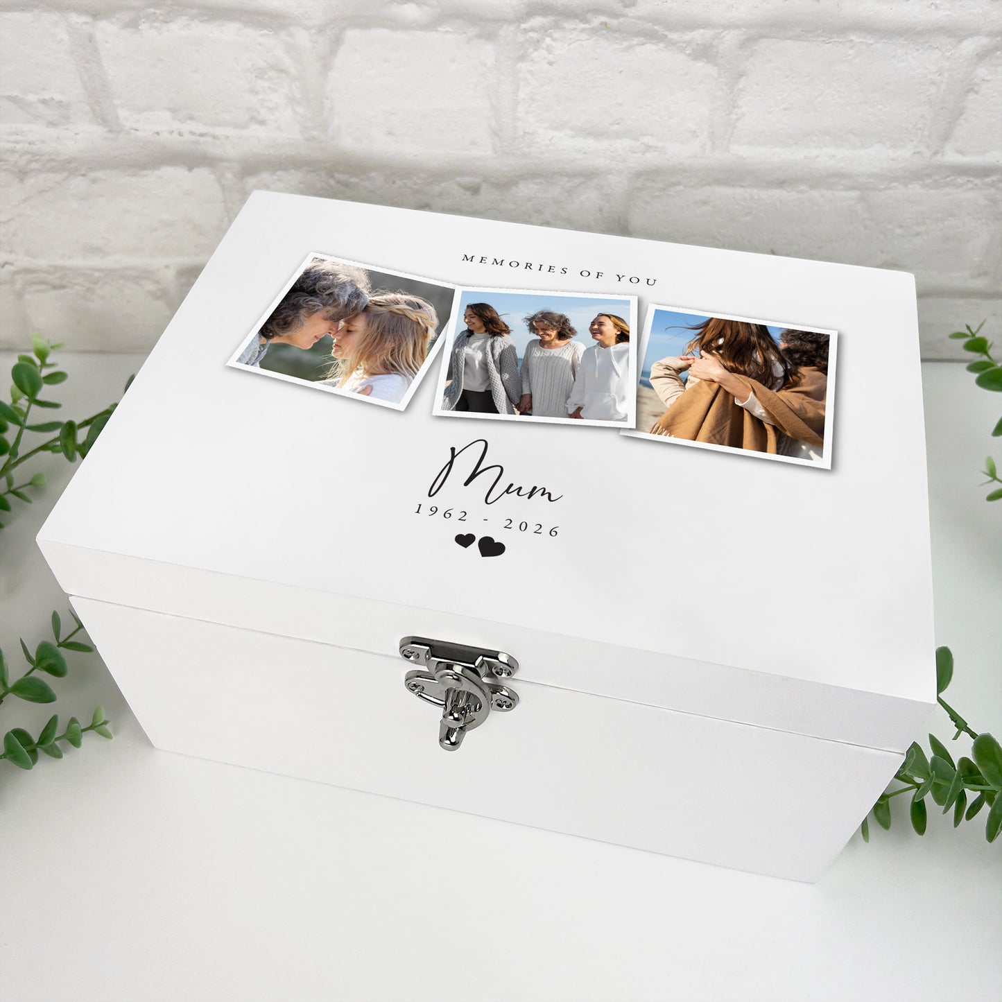 Personalised White Wooden Memorial Photo Keepsake Memory Box - 3 Sizes (22cm | 27cm | 30cm)