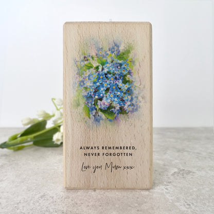 Personalised Forget-Me-Not Wooden Tea Light Holder - 2 Sizes