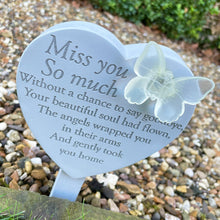 Load image into Gallery viewer, Memorial Solar Light Up Heart Stake Plaque - Miss you so much
