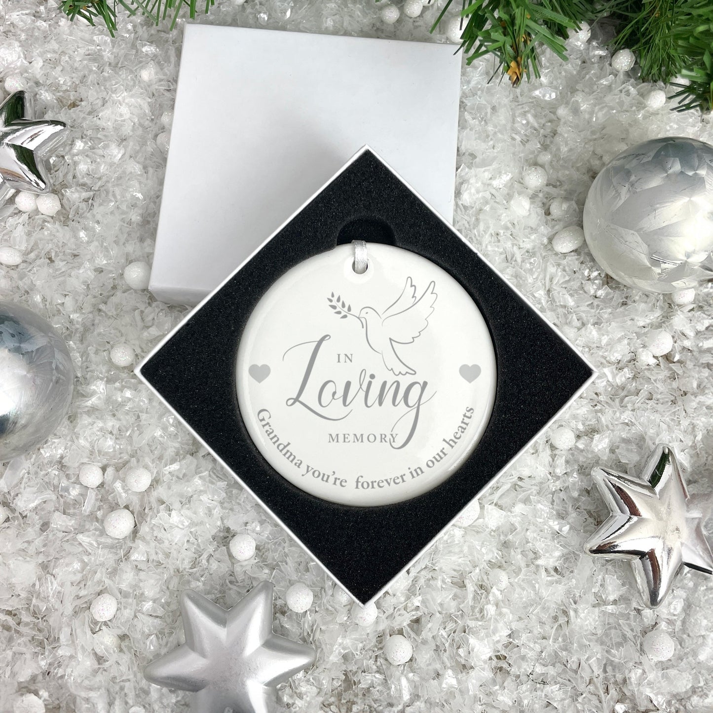 In Loving Memory Dove Ceramic Disc Hanging Decoration + Gift Box