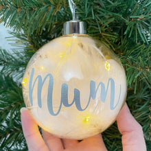 Load image into Gallery viewer, Personalised White Feather Filled Large LED Glass Bauble