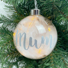 Load image into Gallery viewer, Personalised White Feather Filled Large LED Glass Bauble