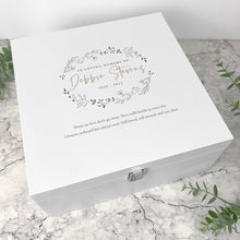Load image into Gallery viewer, Personalised Luxury White Square Wooden Wreath Keepsake Memory Box - 2 Sizes