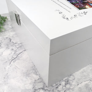 Personalised Luxury White Square Wooden One Photo Keepsake Memory Box - 2 Sizes