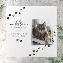 Load image into Gallery viewer, Personalised Paw Prints Square Luxury White Wooden Pet Memorial Photo Memory Box - 2 Sizes