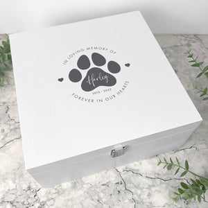 Personalised White Wooden Square Pet Name Memorial Memory Box - 2 Sizes