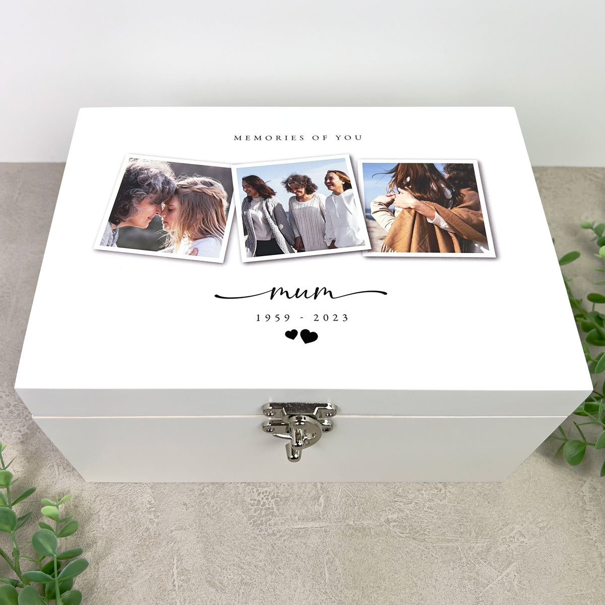 Personalised White Wooden Memorial Photo Keepsake Memory Box - 3 Sizes (22cm | 27cm | 30cm)