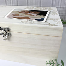 Load image into Gallery viewer, Personalised Luxury 34cm Floral Wooden Memorial Photo Keepsake Memory Box