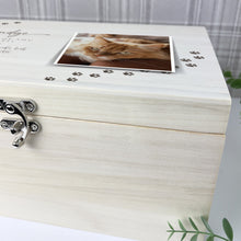 Load image into Gallery viewer, Personalised Paw Prints Large 34cm Luxury Wooden Pet Memorial Photo Memory Box