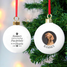 Load image into Gallery viewer, Personalised Paw Print Memorial Photo Bauble