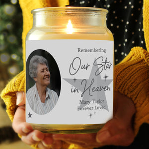 Personalised "Our Star In Heaven" Photo Upload Large Scented Jar Candle