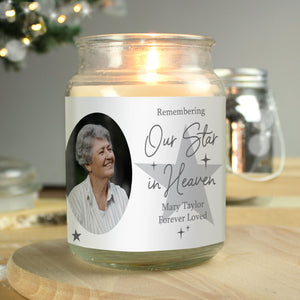 Personalised "Our Star In Heaven" Photo Upload Large Scented Jar Candle