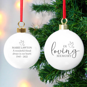 Personalised 'In Loving Memory Bauble with Dove Design'