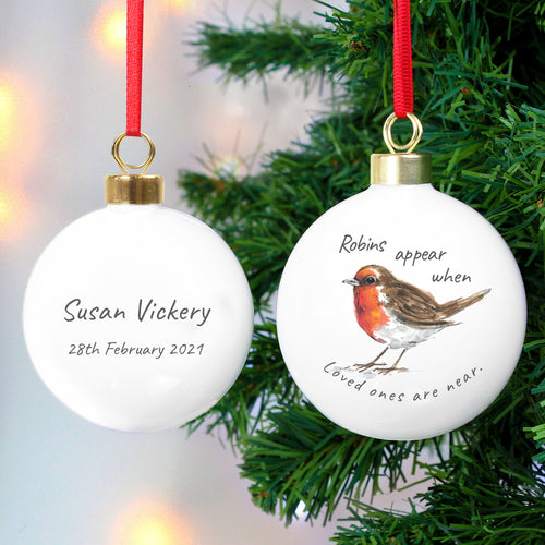 Personalised Robin In Memory Bauble