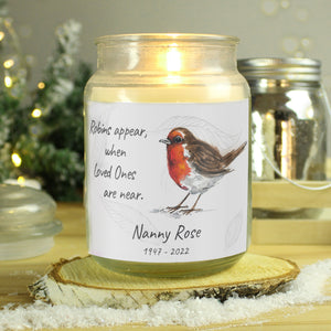 Personalised Robins Appear Large Scented Vanilla Candle