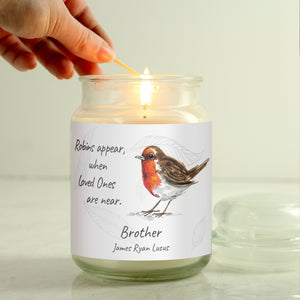 Personalised Robins Appear Large Scented Vanilla Candle