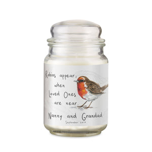 Personalised Robins Appear Large Scented Vanilla Candle