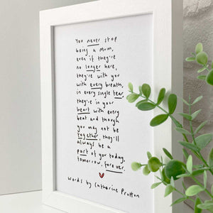 "You'll Never Stop Being A Mum" Angel Baby Poem By Catherine Prutton - Frame Options