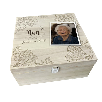 Personalised Luxury 28cm Square Floral Wooden Memorial Photo Keepsake Memory Box