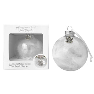 Angels, Wings & Feathers Memorial Glass Bauble With Angel Charm