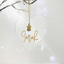 Load image into Gallery viewer, Personalised Clear Acrylic Heart With Angel Pendant