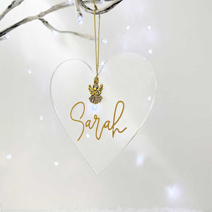 Personalised Clear Acrylic Heart With Angel Pendant