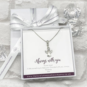 You added Personalised Memorial Necklace. Angel Pendant. Pewter. With Message Box. to your cart.
