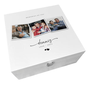 Personalised Square Luxury White Wooden Memorial Photo Keepsake Memory Box