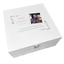 Load image into Gallery viewer, Personalised Luxury White Square Wooden One Photo Keepsake Memory Box - 2 Sizes